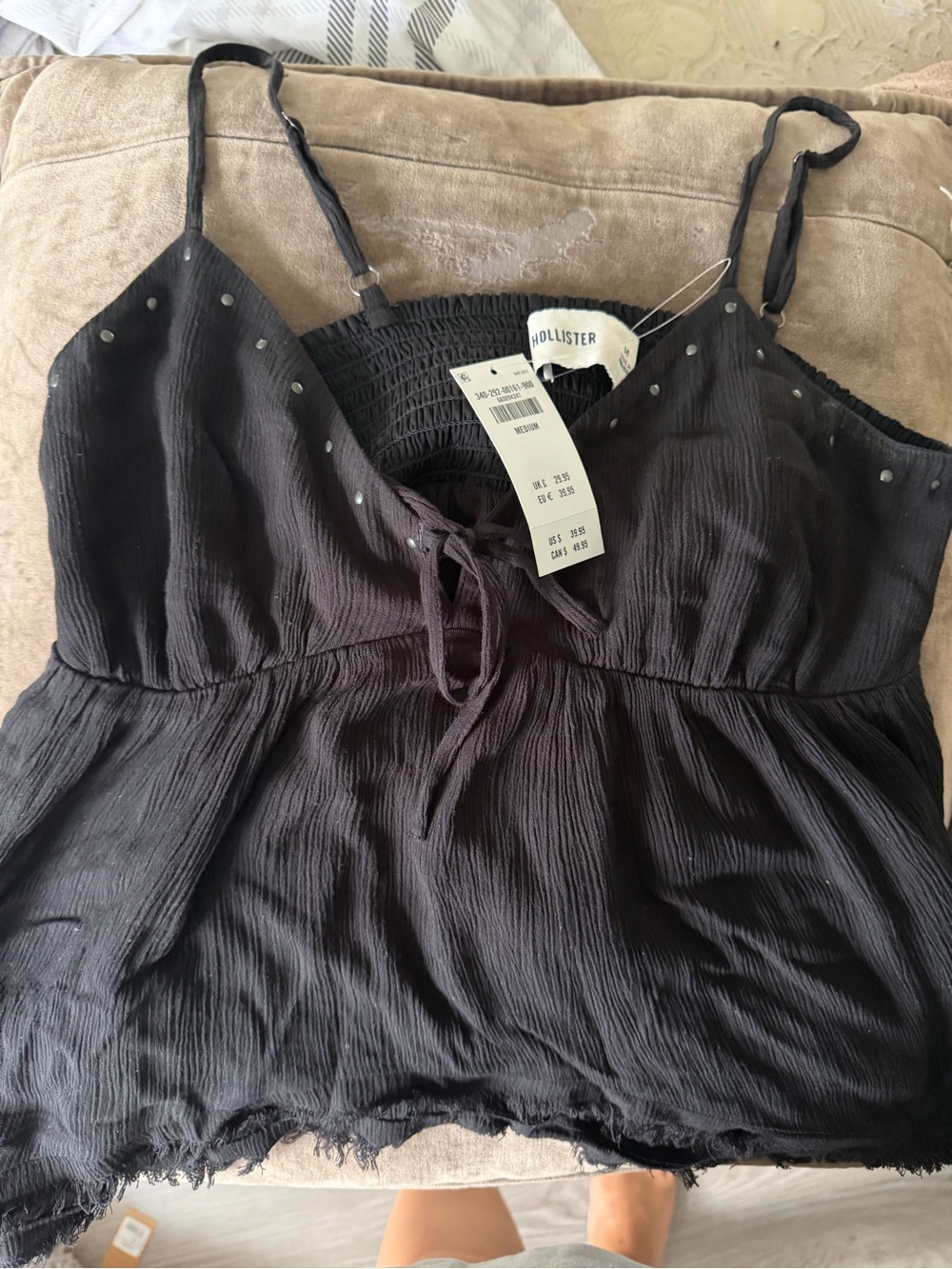 Hollister Black Spaghetti Strap Tie-Front Camisole